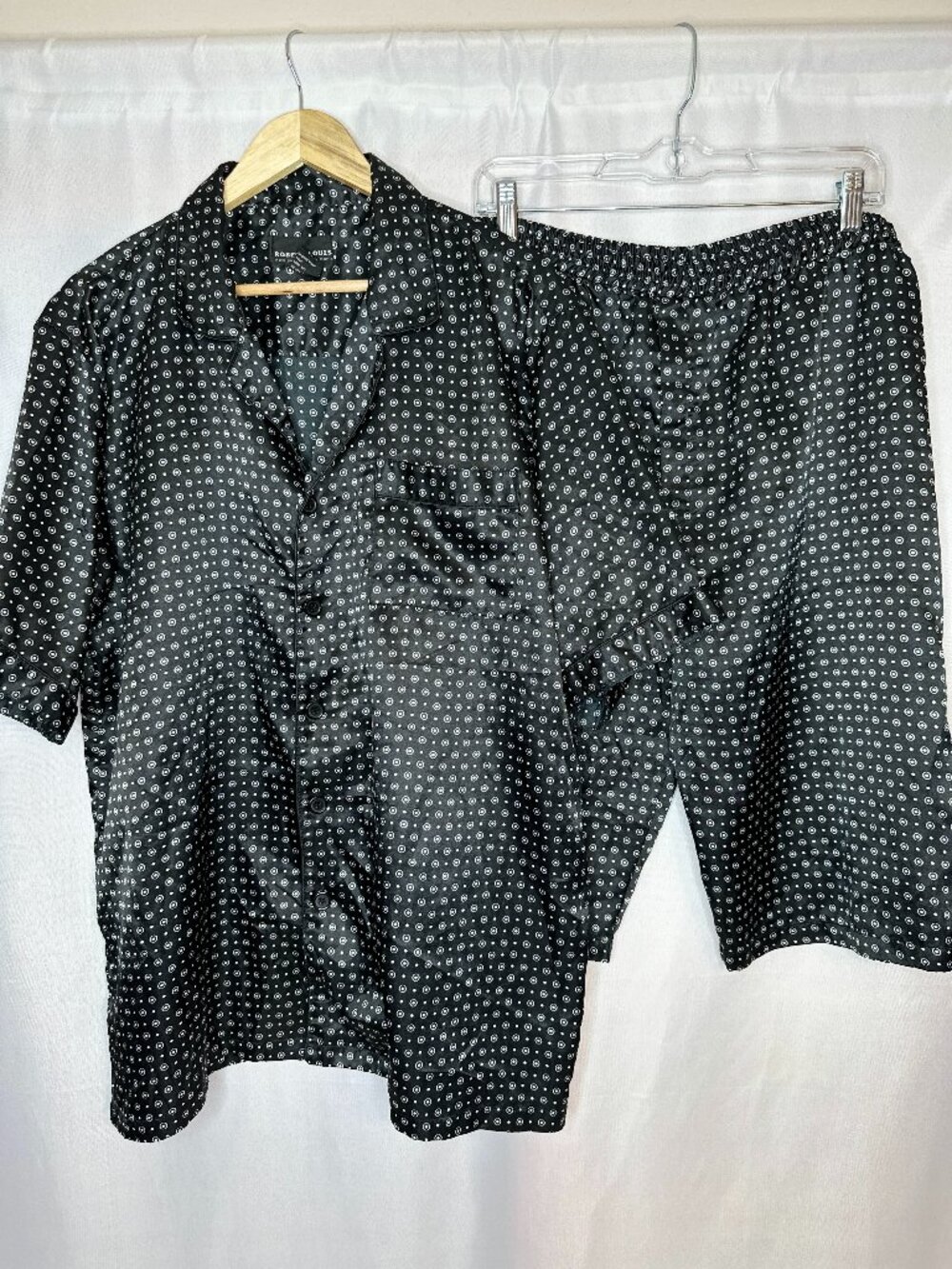 Robert Louis Silk Pajama Set XLARGE Button Down Top Long Shorts Classic Elevated
